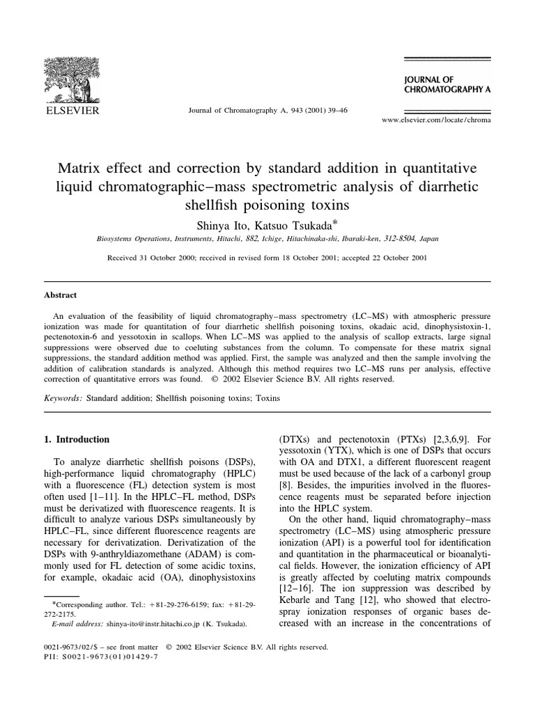 Matrix Effect in LC-MS of Shellfish Toxins | PDF | High Performance ...