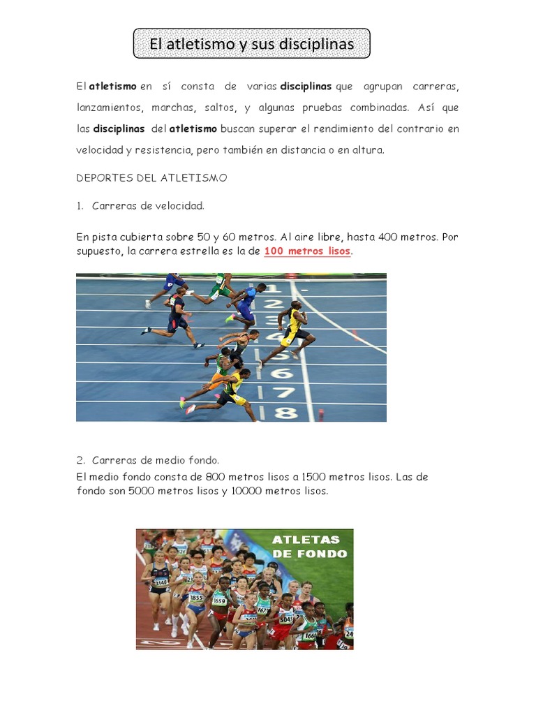 El Atletismo y Sus Disciplinas | PDF | Deporte del atletismo | Deportes ...