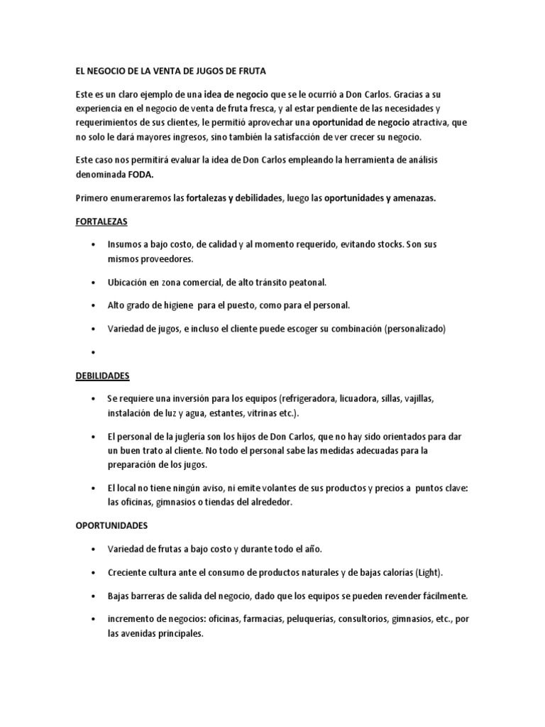 FODA para Negocio de Jugos de Fruta | PDF | Análisis FODA | Business