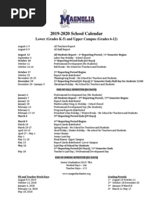 Magnolia School Calendar 2019 2020 | PDF | Academic Term | Schools