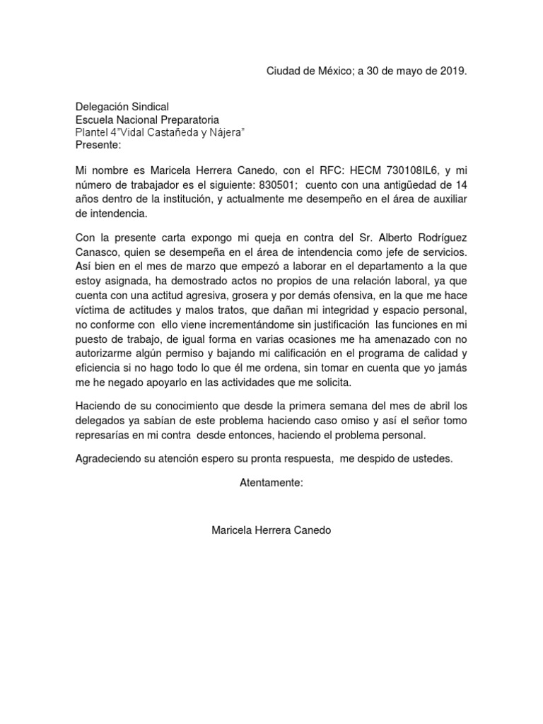 Carta Acoso Laboral. | PDF