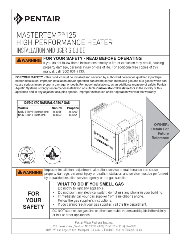 pentair master temp 125 manual | Hvac | Propane