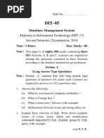 Diploma in Information Technology (DIT-17) Second Semester, Examination, 2018