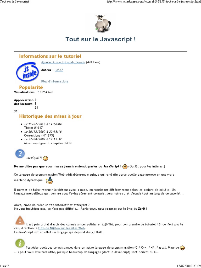 Tout sur le JavaScript : Tutoriel Complet | PDF | JavaScript | XHTML