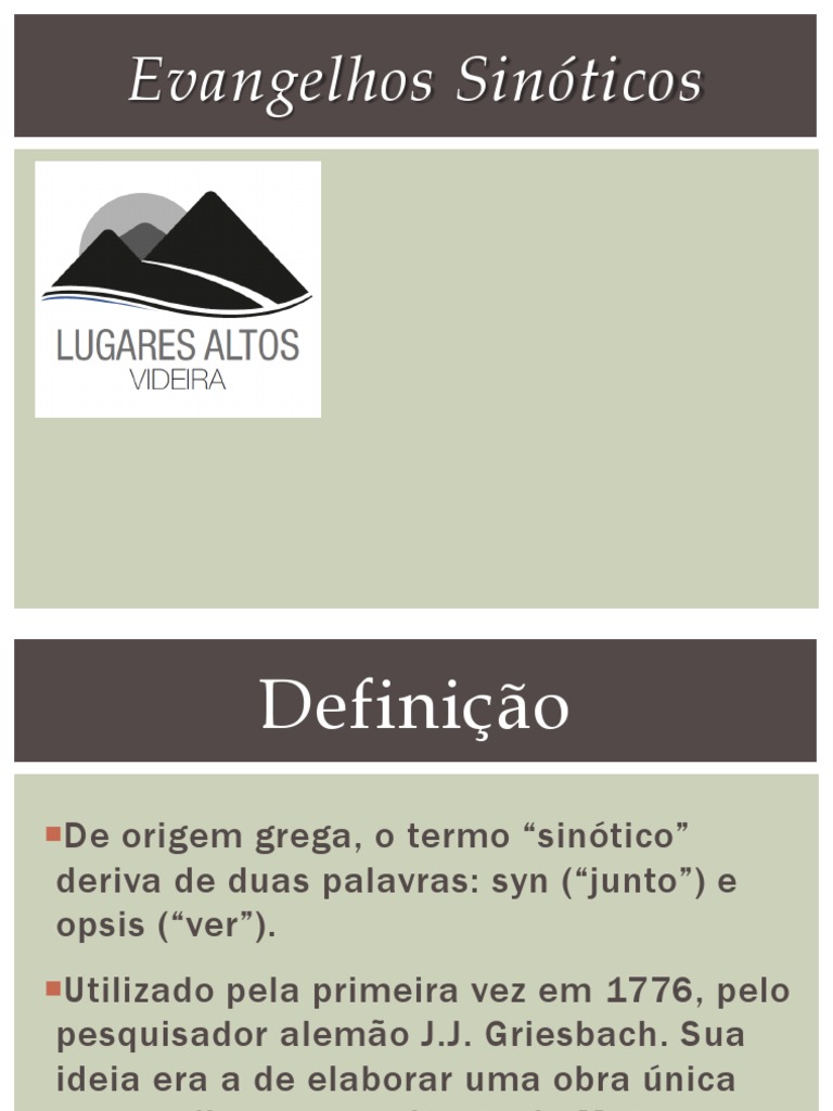 Estudo Evangelhos Sinóticos Parte I - PH | PDF | Evangelho de Marcos ...