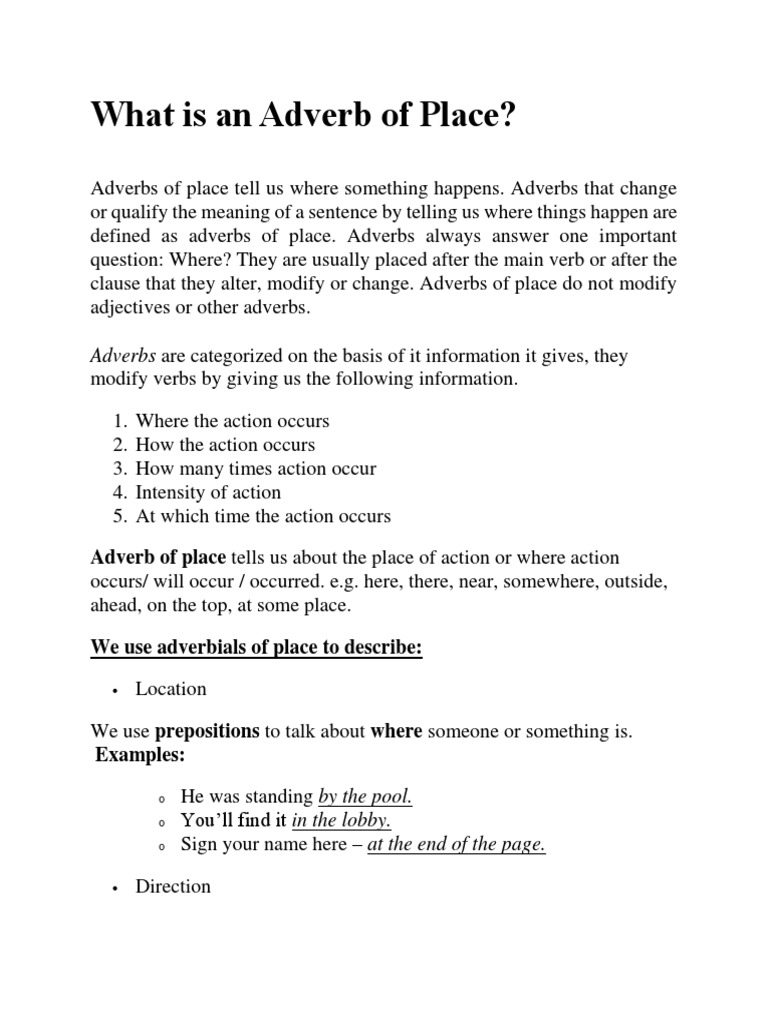 What Is An Adverb of Place PDF Adverb Verb