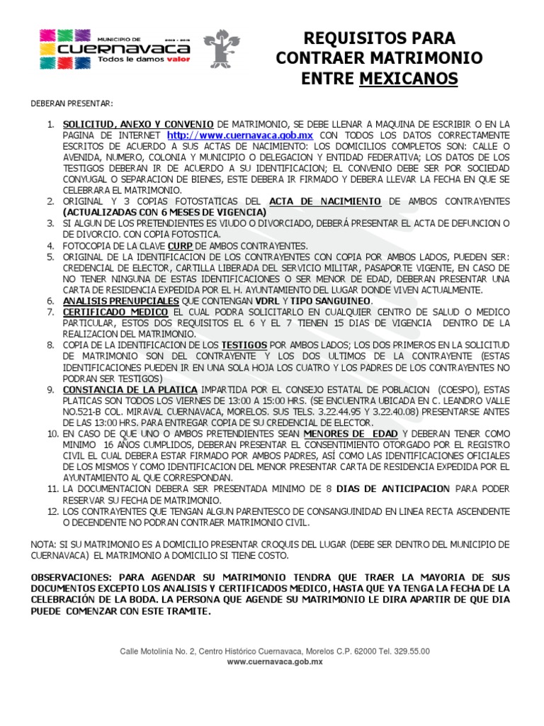 Requisitos para Contraer Matrimonio Cuernavaca 2019 | PDF | Boda
