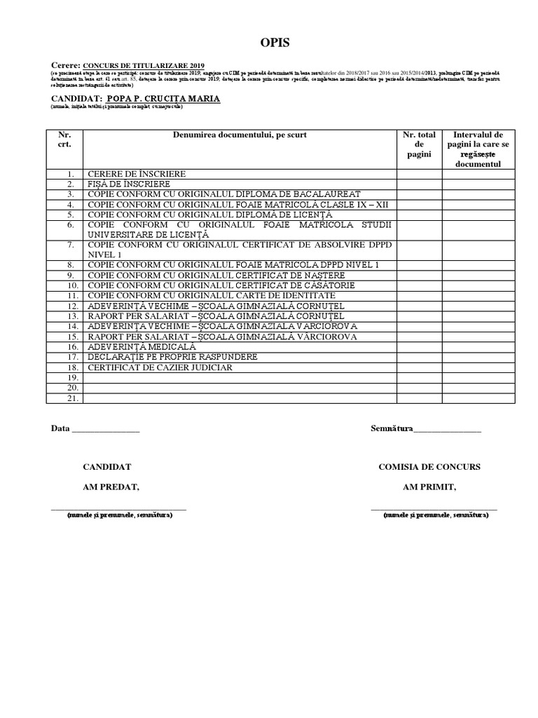 Model OPIS Dosar | PDF