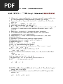 GAT GENERAL TEST Sample 1 Questions: (Quantitative)