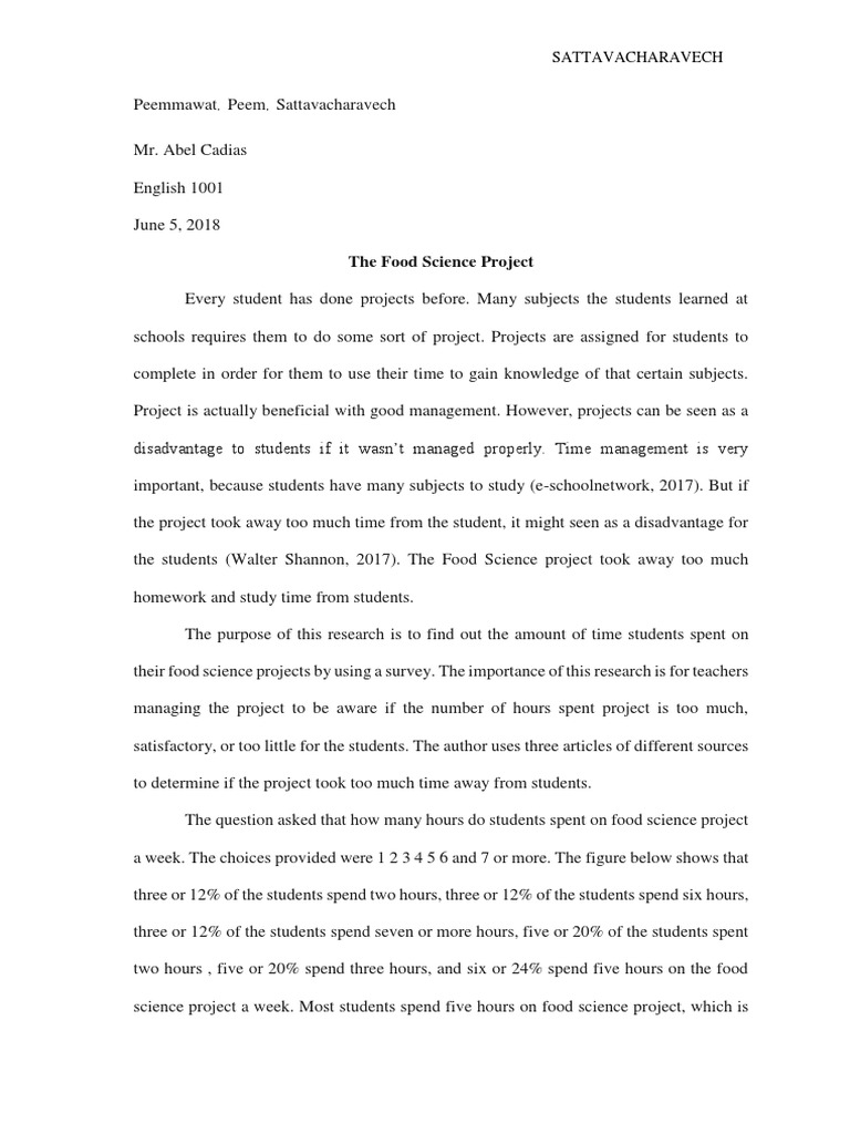 Food Science Project Time Study | PDF | Homework | Science