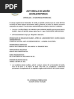 COMUNICADO A LA COMUNIDAD UNIVERSITARIA CONSEJO SUPERIOR UNIVERSIDAD DE NARIÑO