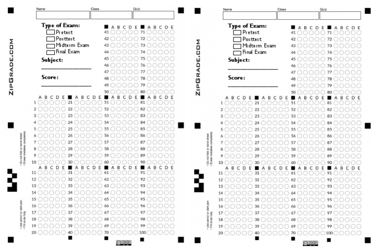 Answer Sheet 100 ZipGrade v2 | PDF | Business for Free Printable Answer Sheet Template 1 100