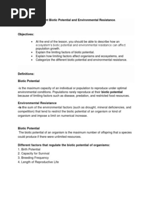 Different Biotic Potential And Environmental Resistance 1 Reproduction Ecosystem