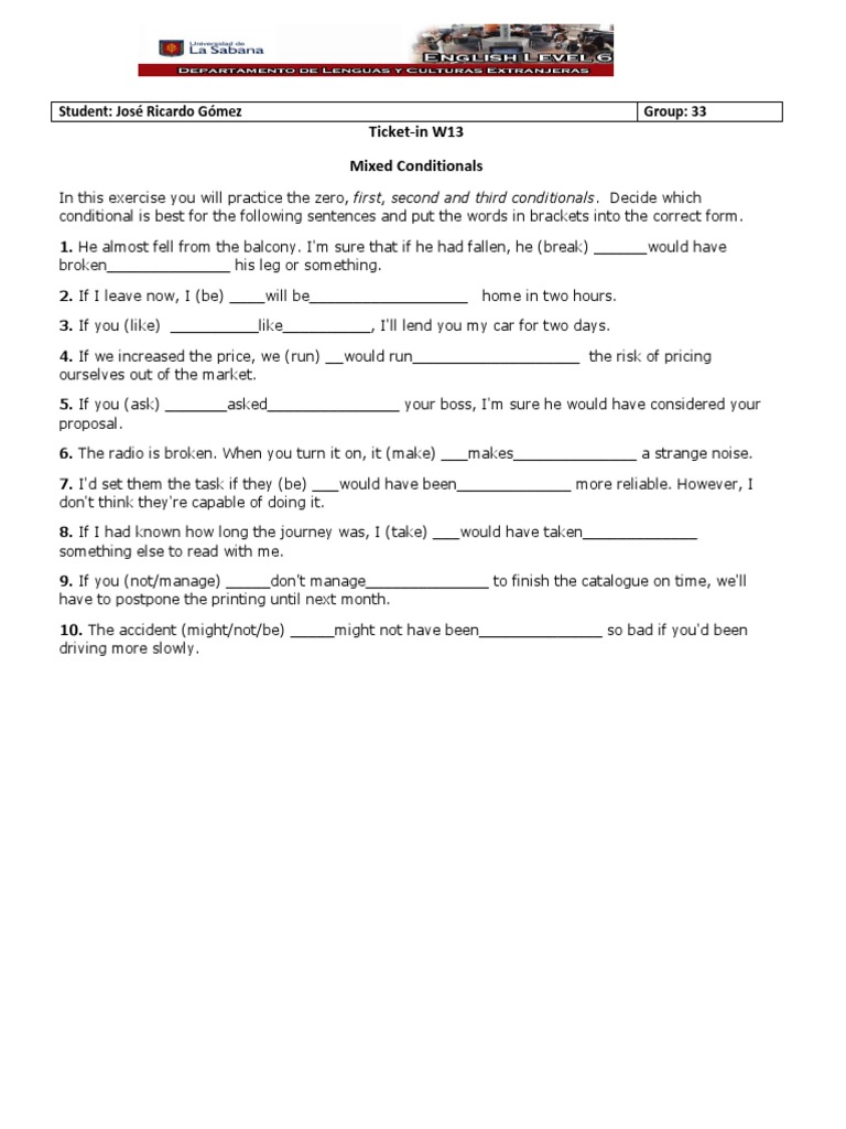 Mixed Conditionals Practice Exercise | PDF | Language Arts & Discipline