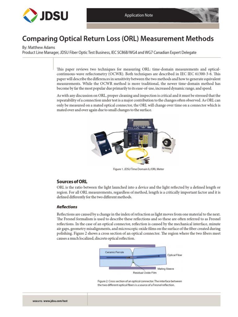 Comparing Optical Return Loss Orl PDF Optical Fiber Optics