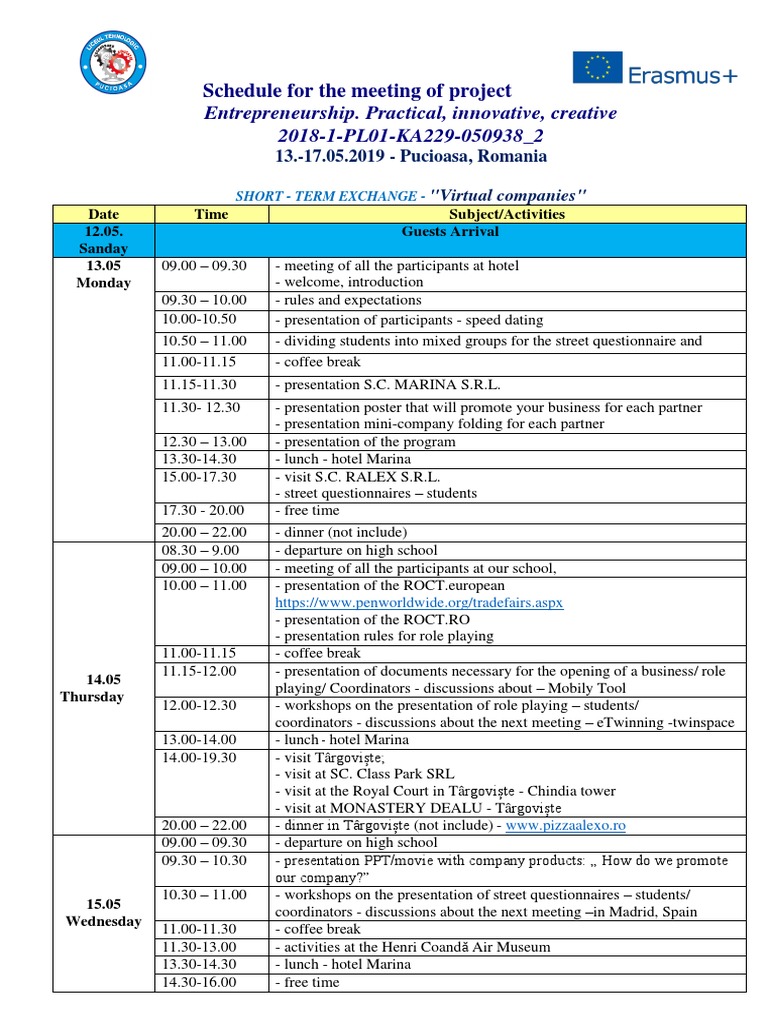 Virtual Companies Exchange Schedule | PDF