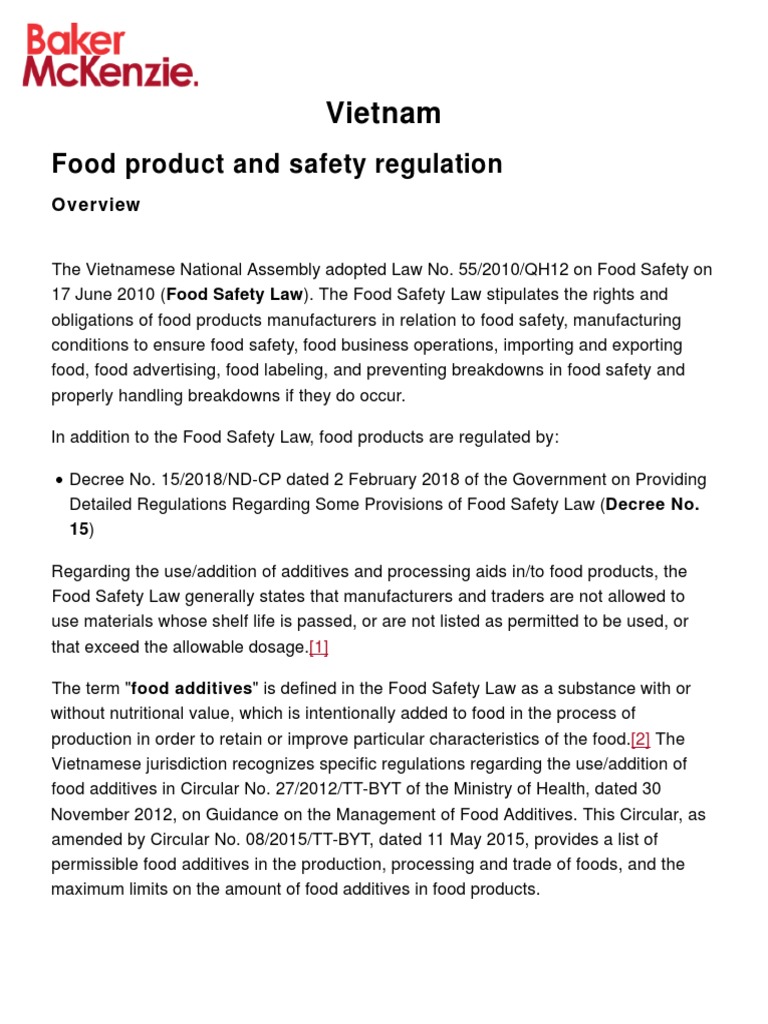 Vietnam Food Safety and Labeling Regulations | PDF | Food Safety ...