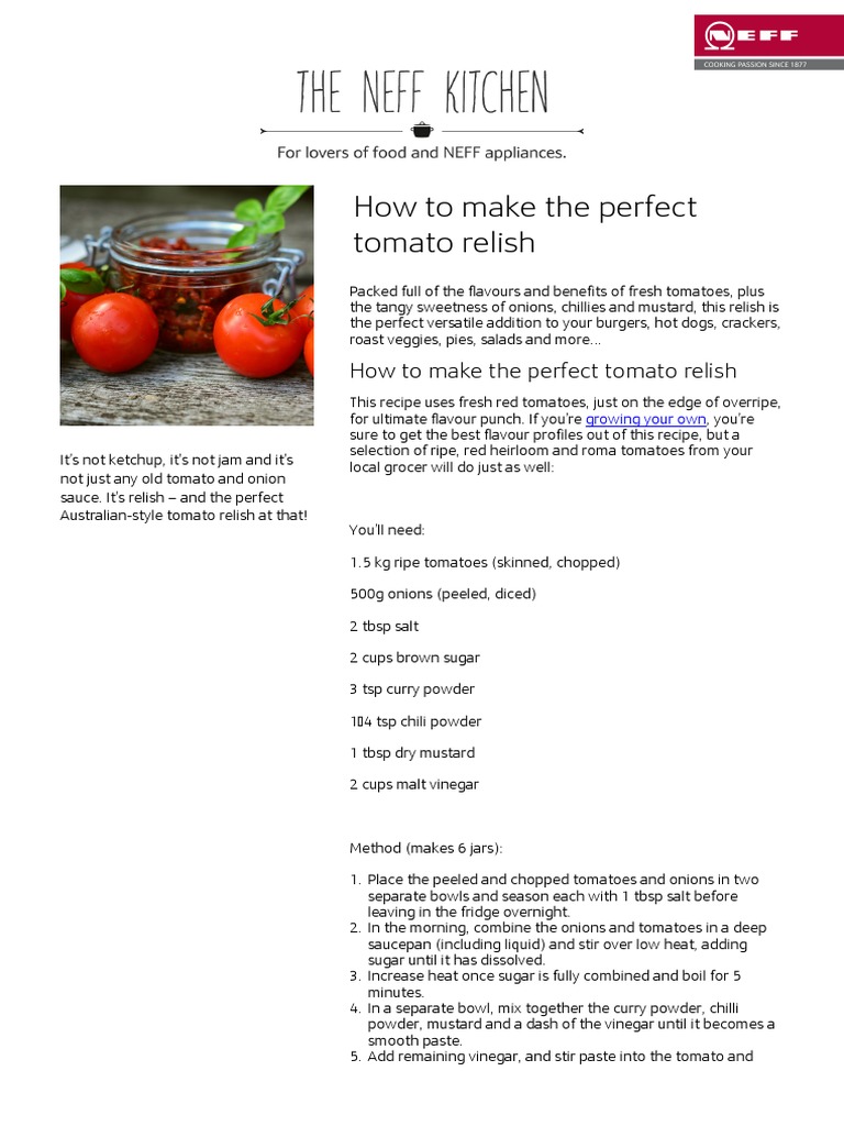 Perfect Australian Tomato Relish Recipe | PDF | Tomato | Curry