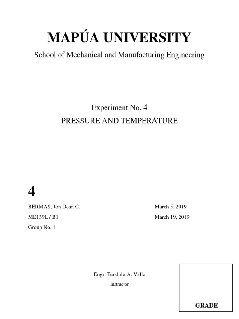 Pressure and Temperature Experiment Guide | PDF | Pressure Measurement ...