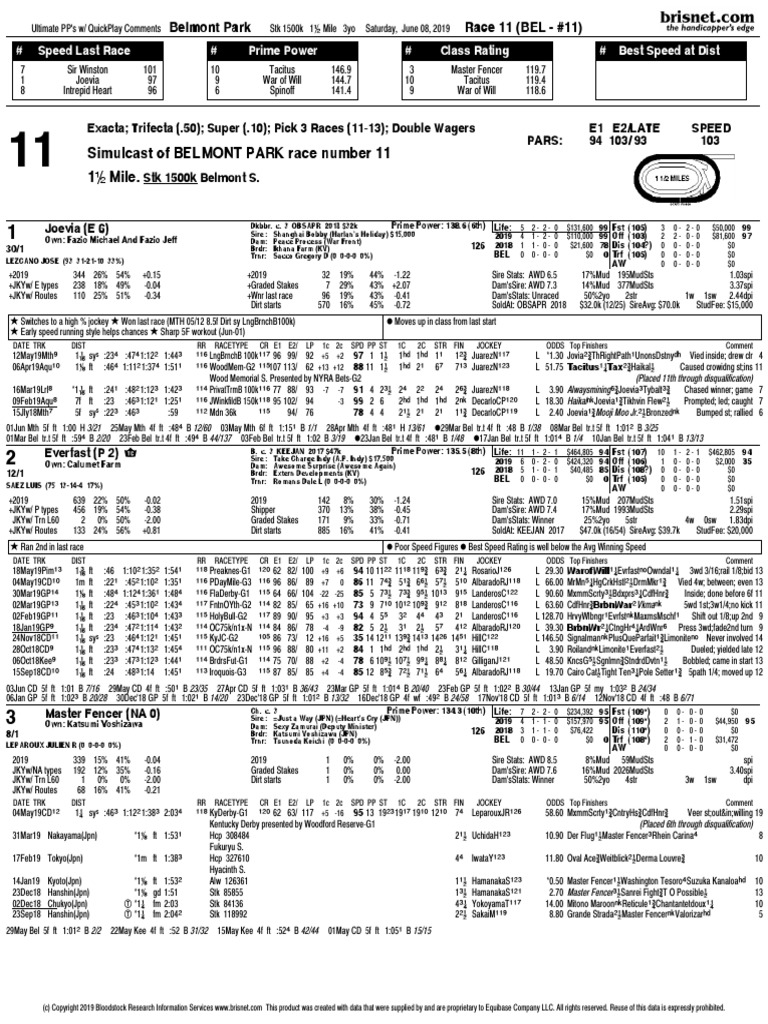 Updated Free Belmont Stakes Past Performances PDF Racehorses