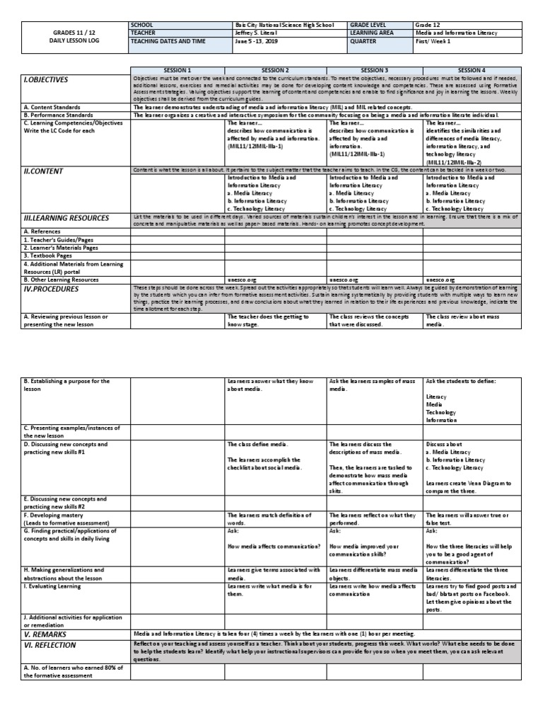 Grade 12 Media Literacy Lesson Plan | PDF | Information Literacy | Literacy