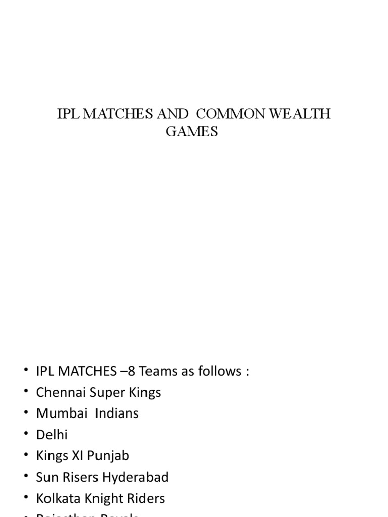 Ipl Matches and Common Wealth Games PDF