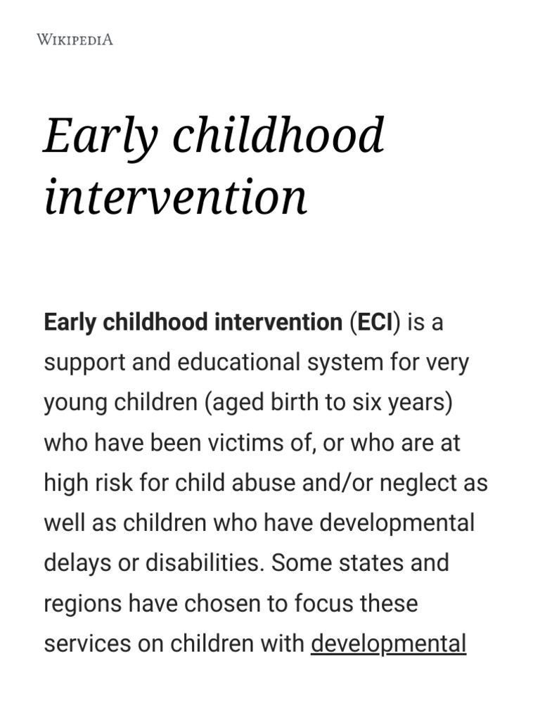 Supporting Optimal Development An Overview of Early Childhood Intervention Services PDF