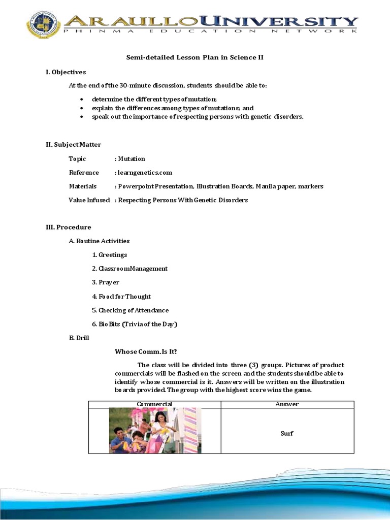 Lesson Plan on Genetic Mutations | PDF | Mutation | Genetics