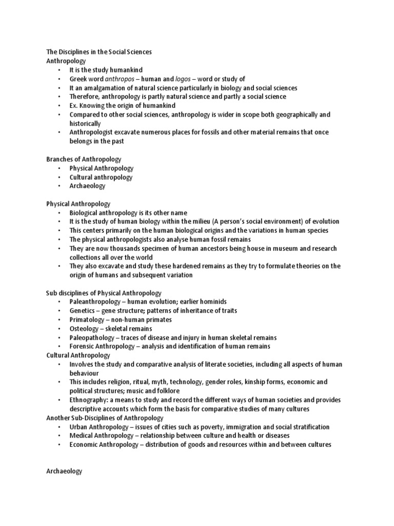 An Overview of the Main Social Science Disciplines: Anthropology