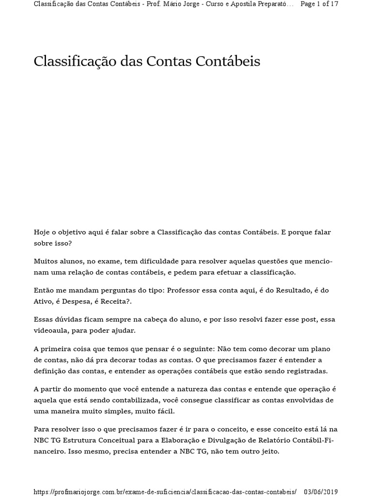 Classificação das Contas Contábeis | PDF | Relatório anual | Balancete