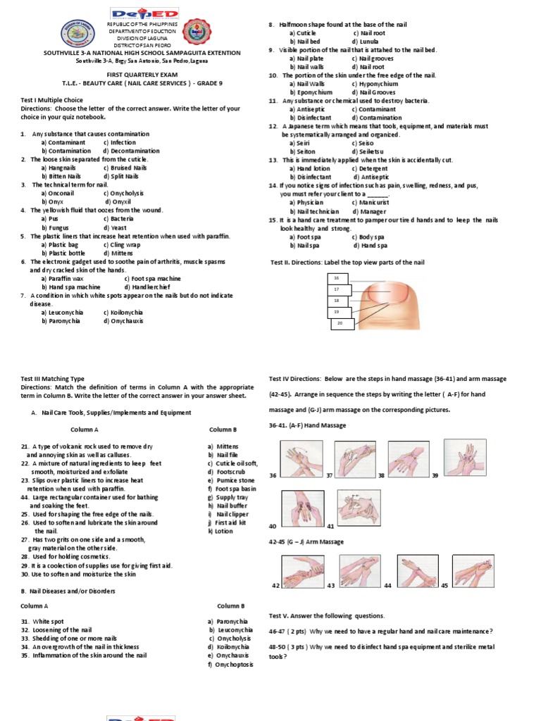 1st Quarterly Exam in Tle Beauty Care 9 Nail (Anatomy) Nature