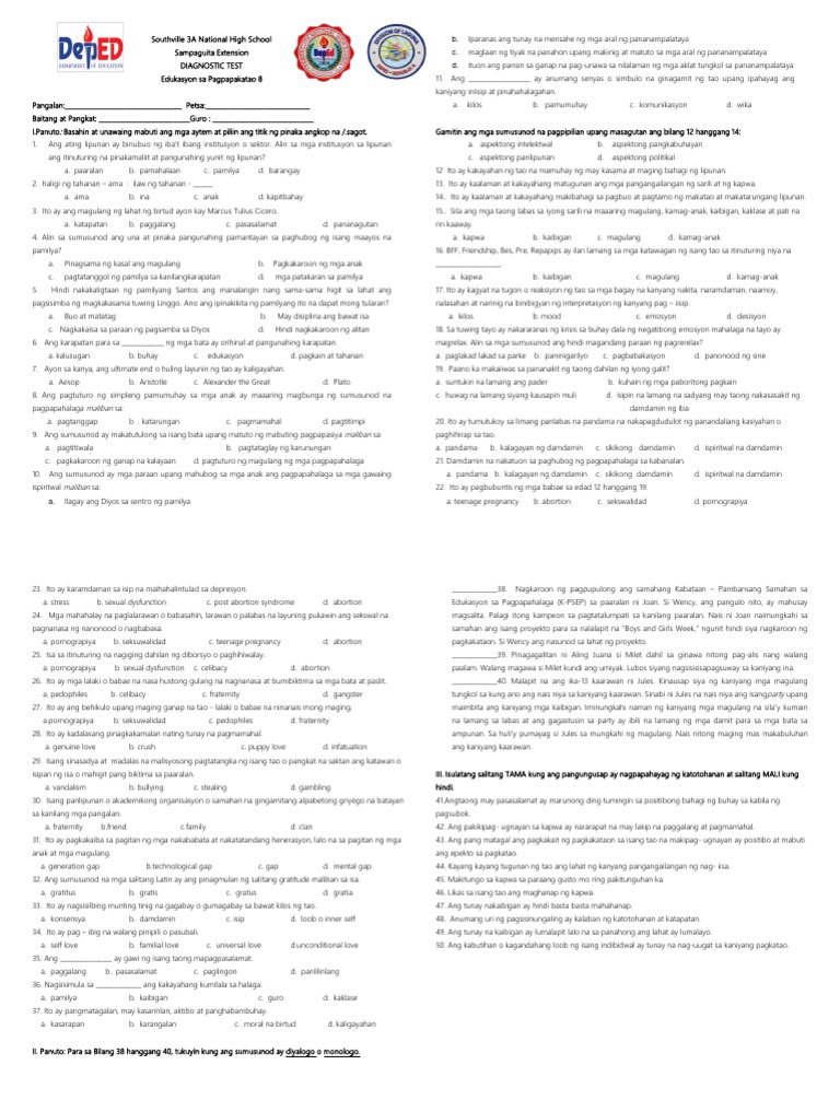 Diagnostic Test Esp 8 | PDF