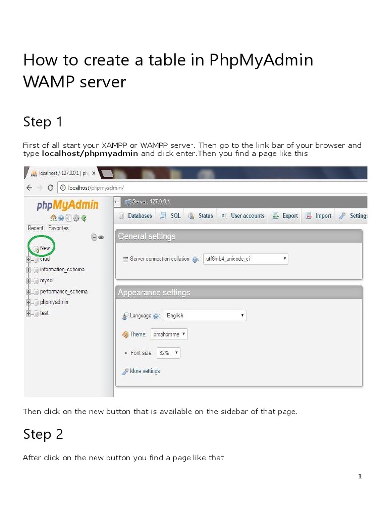 Chapter 1 How To Create A Table in PhpMyAdmin XAMPP or WAMP Server