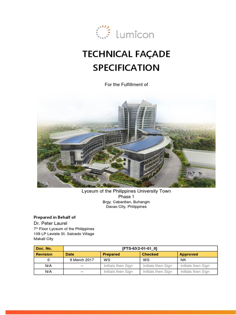 Technical Façade Specification for LPU Davao | PDF | Window | Wall