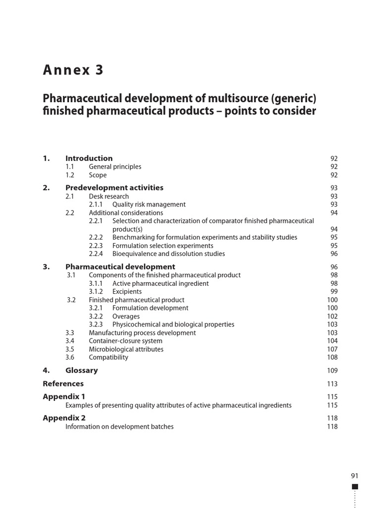Pharmaceutical Development of Multisource (Generic) WHO Annex 3 46