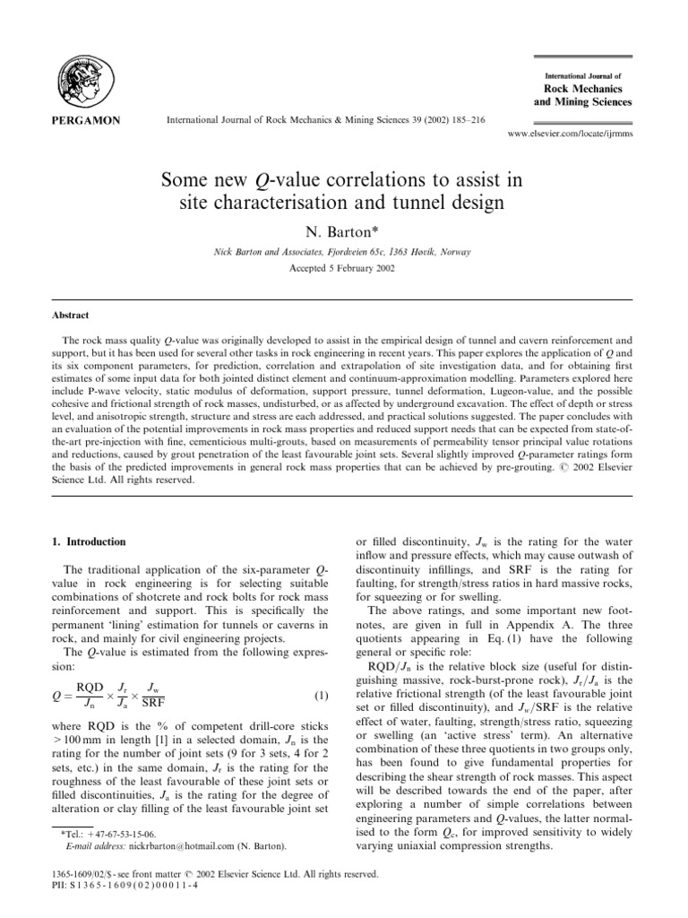 New Q-Value Correlations in Rock Mechanics | PDF | Young's Modulus ...