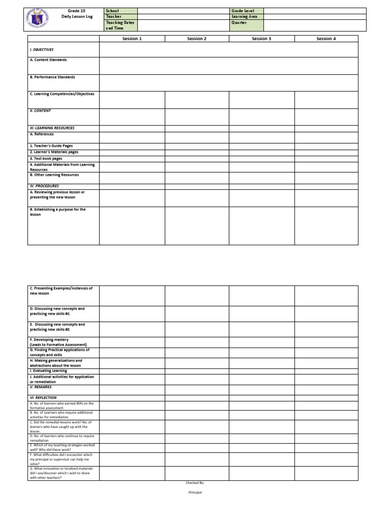 Grade 10 Daily Lesson Log Template | PDF | Career & Growth | Self ...