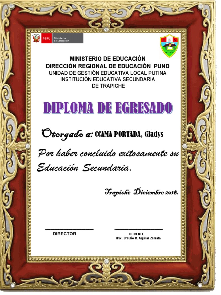 Ejemplo De Certificado De Diploma De Escuela Secundaria De Maggotty