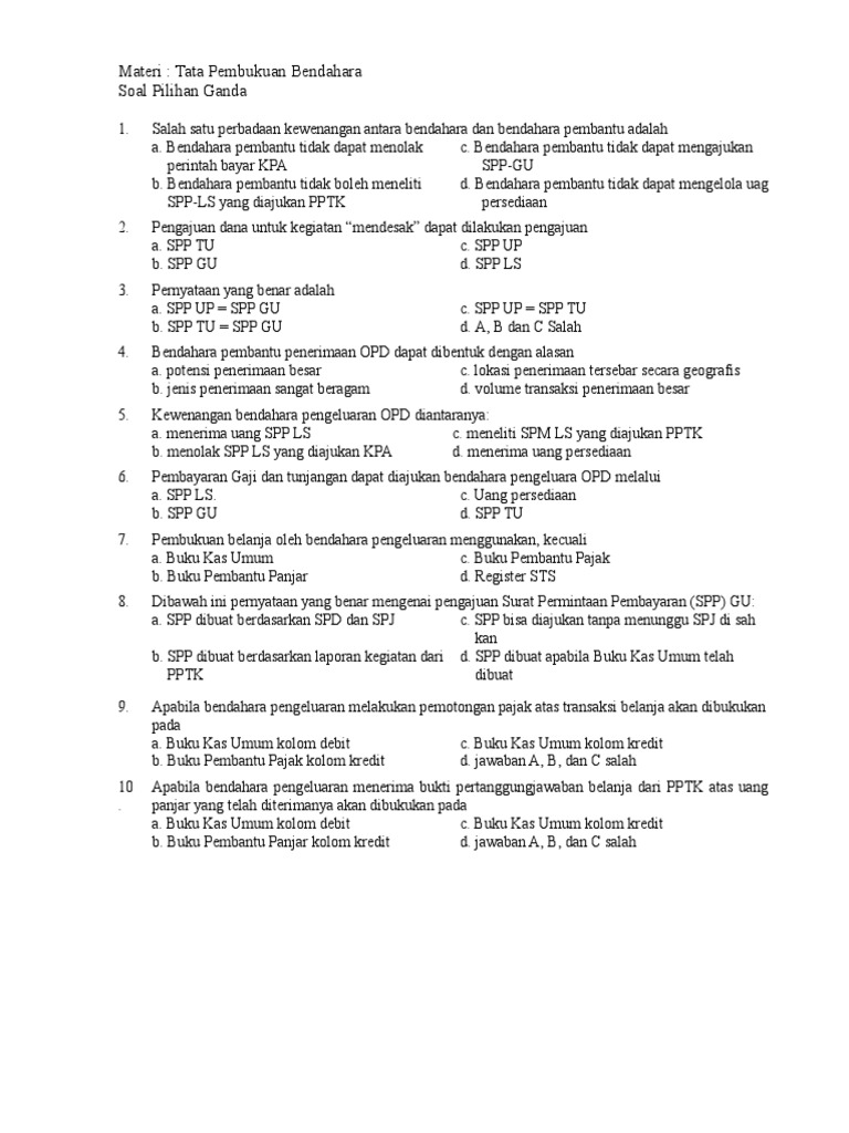 Soal Ujian Dan Kunci Tata Pembukuan Bendahara