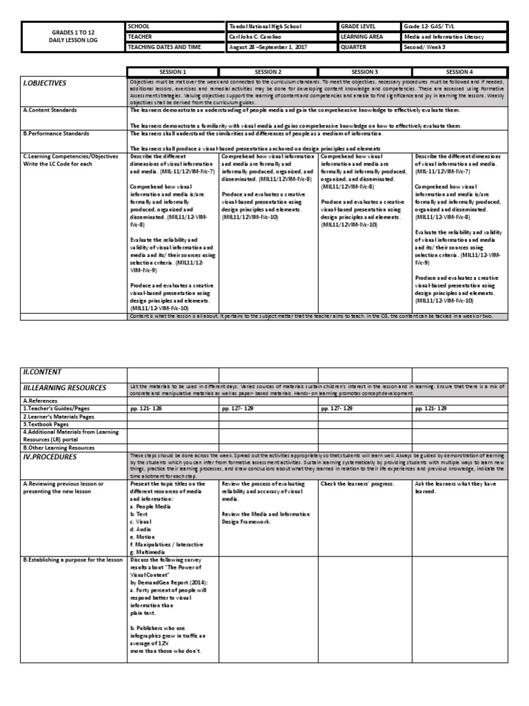 Grade 12 Media Literacy Lesson Plan | PDF | Information Literacy | Learning