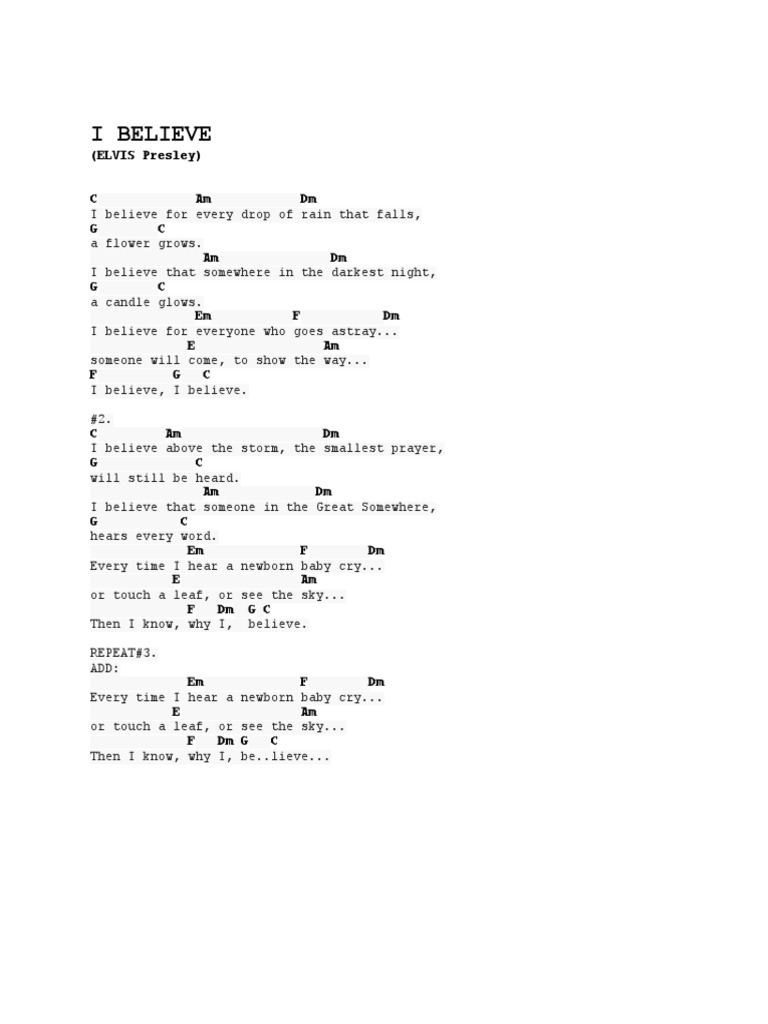 I Believe: (ELVIS Presley) | PDF