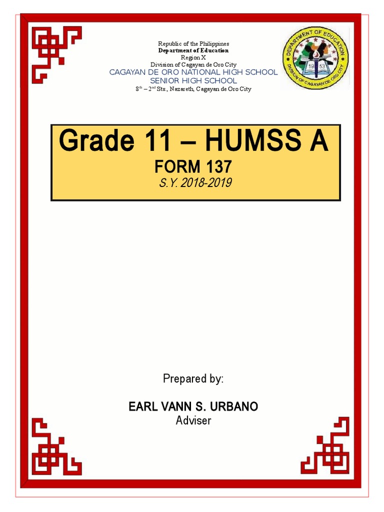 Grade 11 HUMSS A Form 137 S.Y. 2018-2019 | PDF