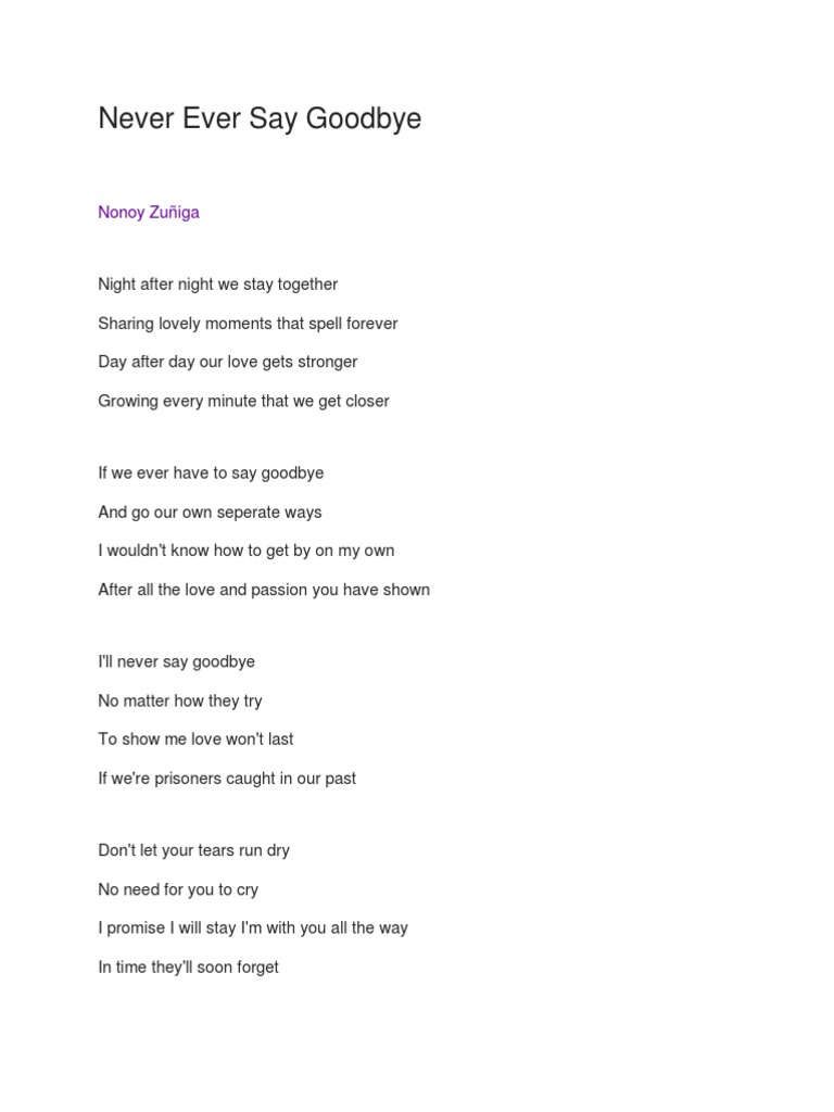 Never Ever Say Goodbye Pdf