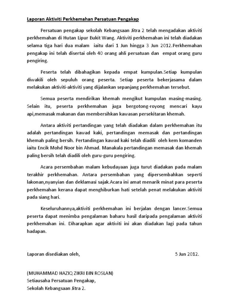 Laporan Aktiviti Perkhemahan Persatuan Pengakap Pdf