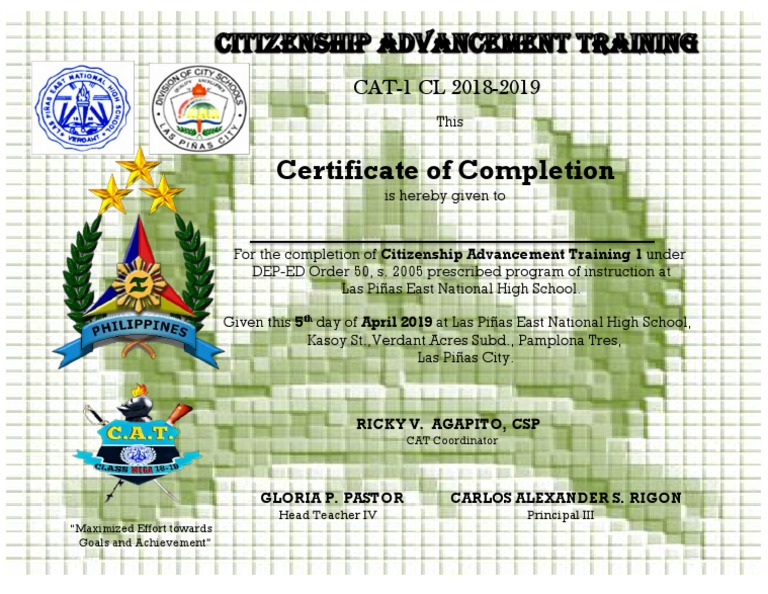 Citizenship Advancement Training Certificate | PDF