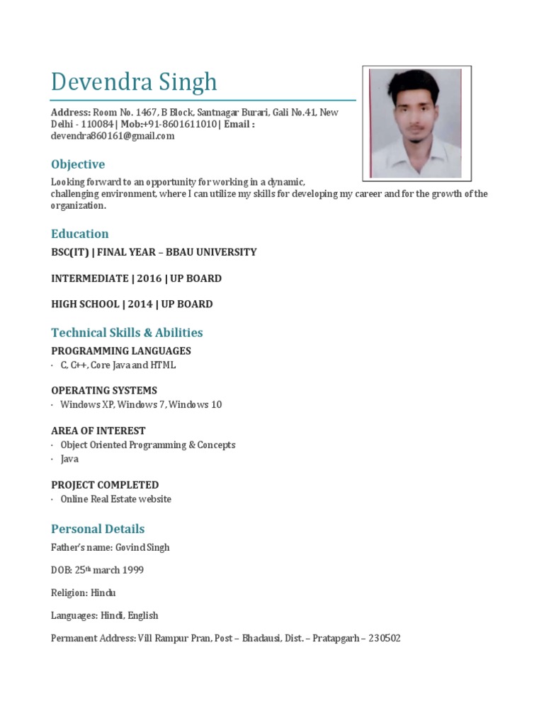 Devendra Singh - Resume and Education Details | PDF | Career & Growth