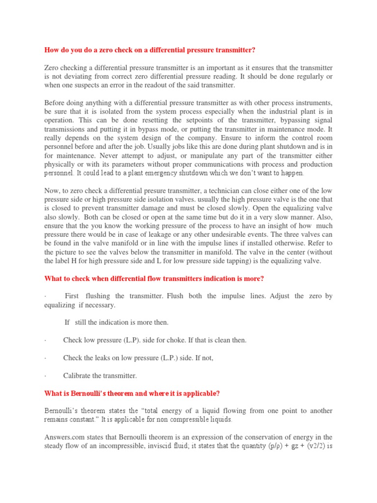 How Do You Do A Zero Check On A Differential Pressure Transmitter