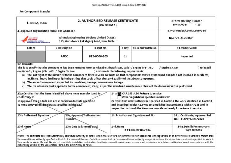 Ca Form | PDF | Aviation | Aircraft