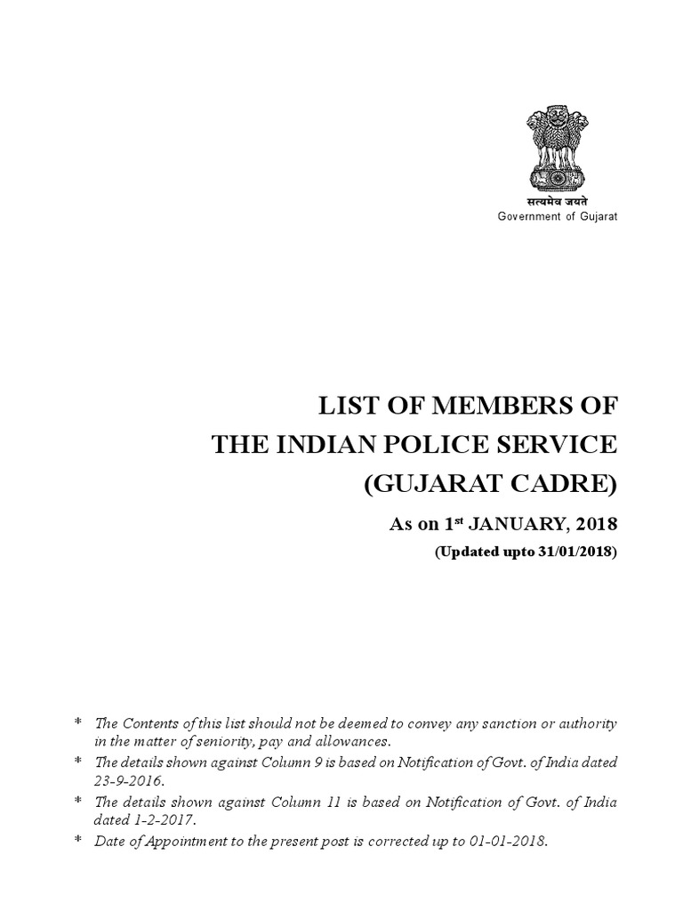 Gujarat IPS Officers List 2025 | PDF | Inspector General | Inspector