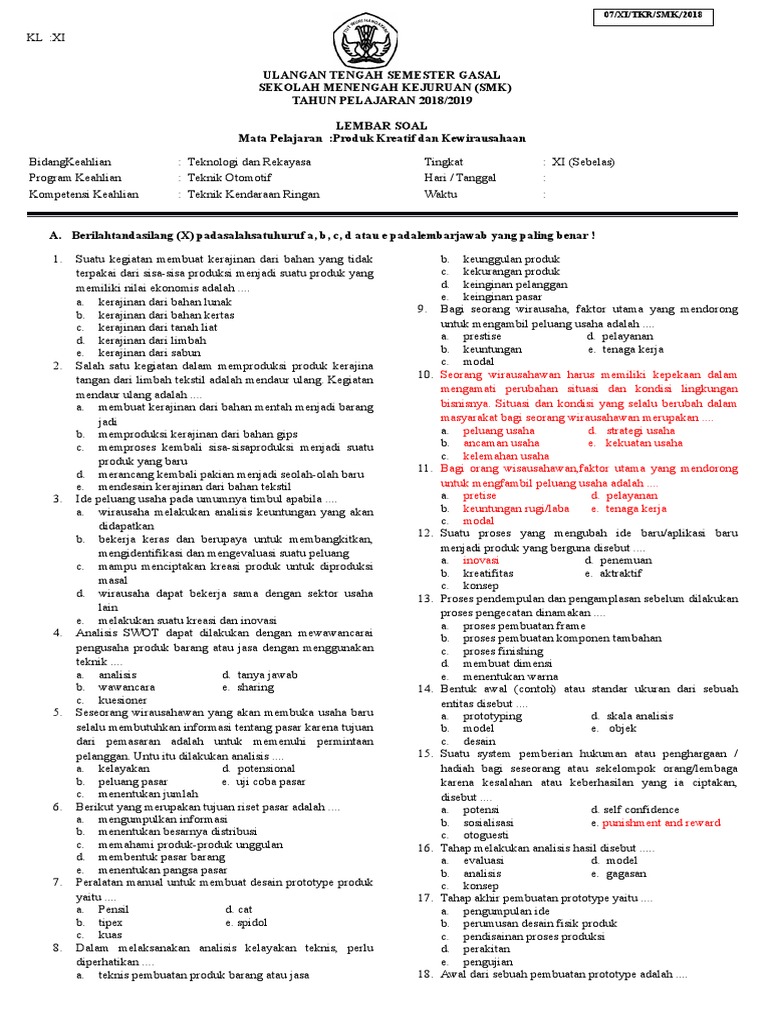 Soal Soal Genap Smk Pkk Kelas 11 Tkr Edi Pur